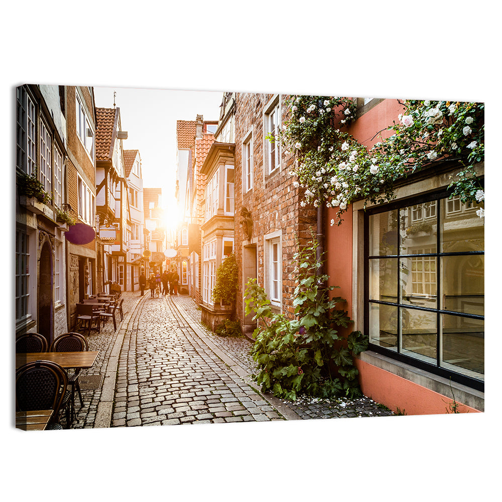 Schnoorviertel Cobblestone Lane Wall Art, canvas print, landscape