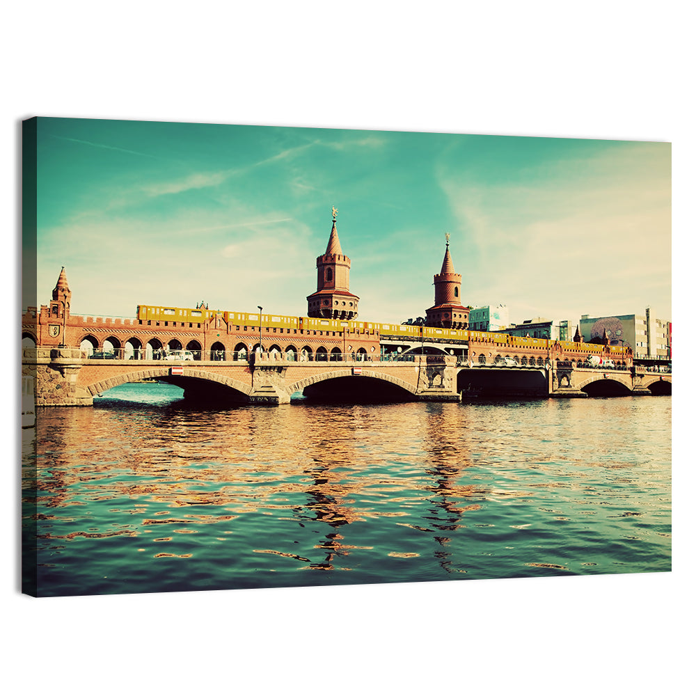 Oberbaum Bridge with Yellow Train Wall Art, canvas print, landscape