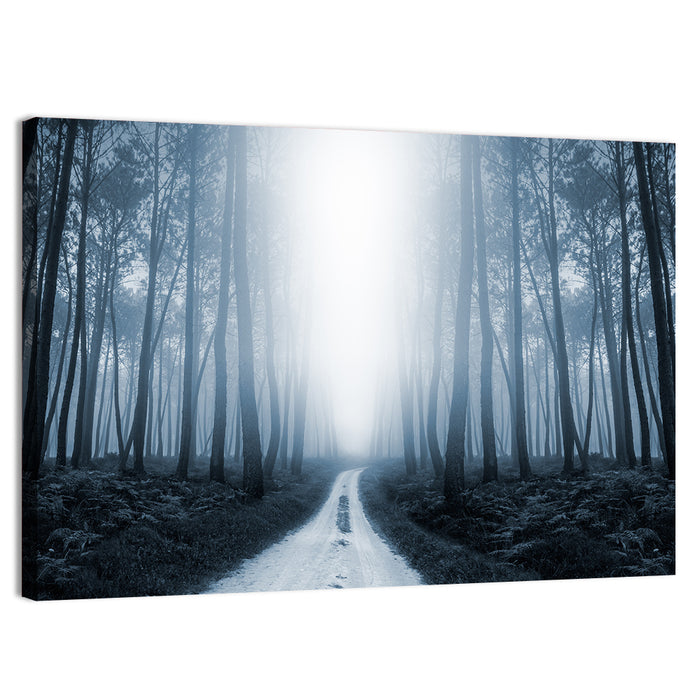 Misty Forest Road at Twilight Wall Art as a canvas print