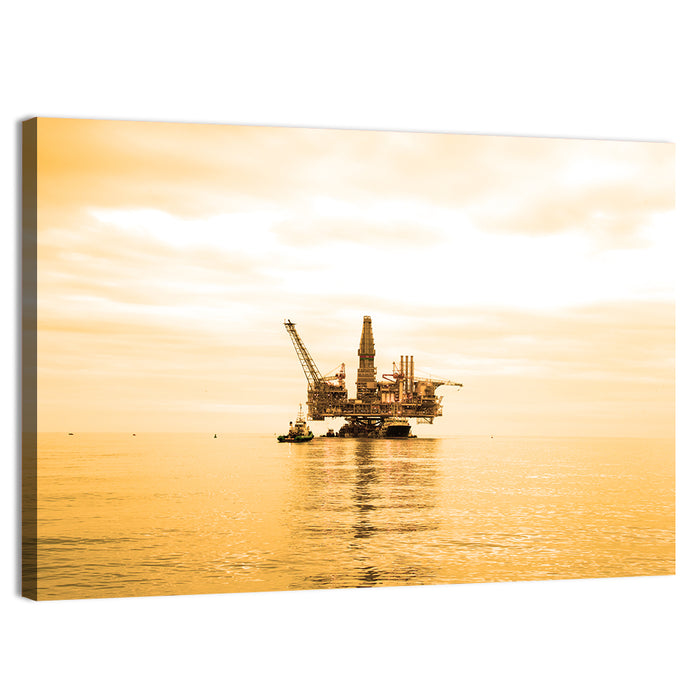 Golden Hour Oil Rig Wall Art as a canvas print