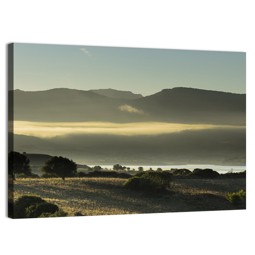 Lake Omodeo Morning Mist Wall Art, canvas print, landscape