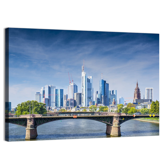 Frankfurt Skyline with Eiserner Steg Wall Art as a canvas print