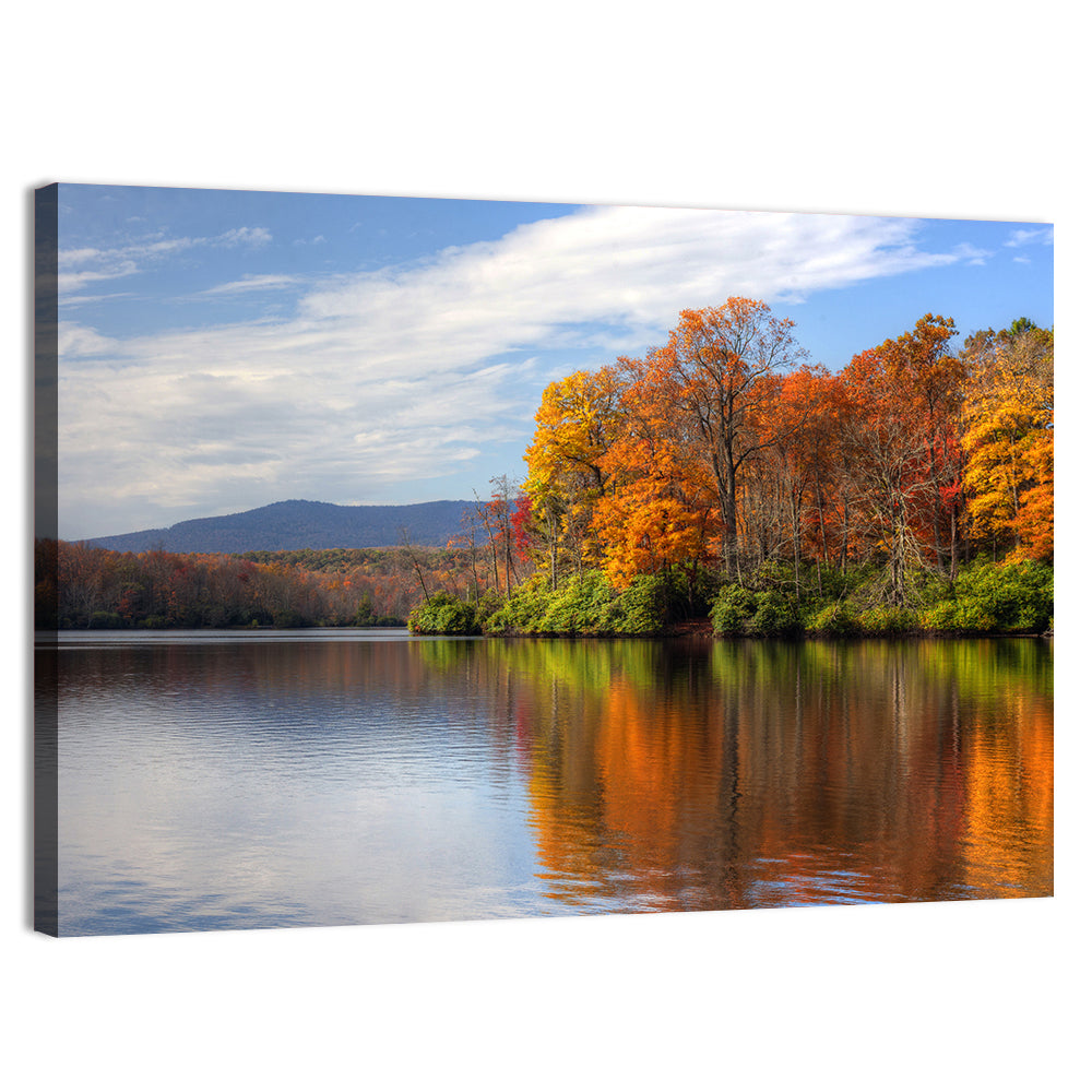 Autumn Lake with Mountain Reflection Wall Art, canvas print, landscape