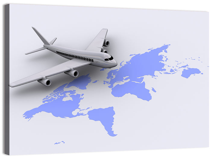 Airplane Over World Map Wall Art as a canvas print