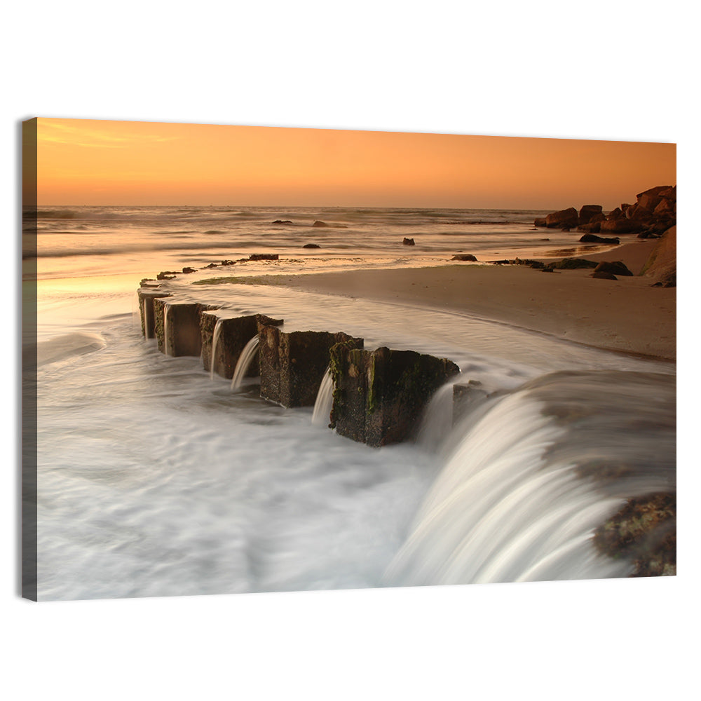 Breakwater at Golden Hour Wall Art, canvas print, landscape
