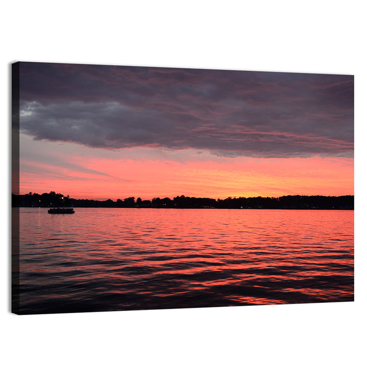 Lake James Sunset with Boat Wall Art