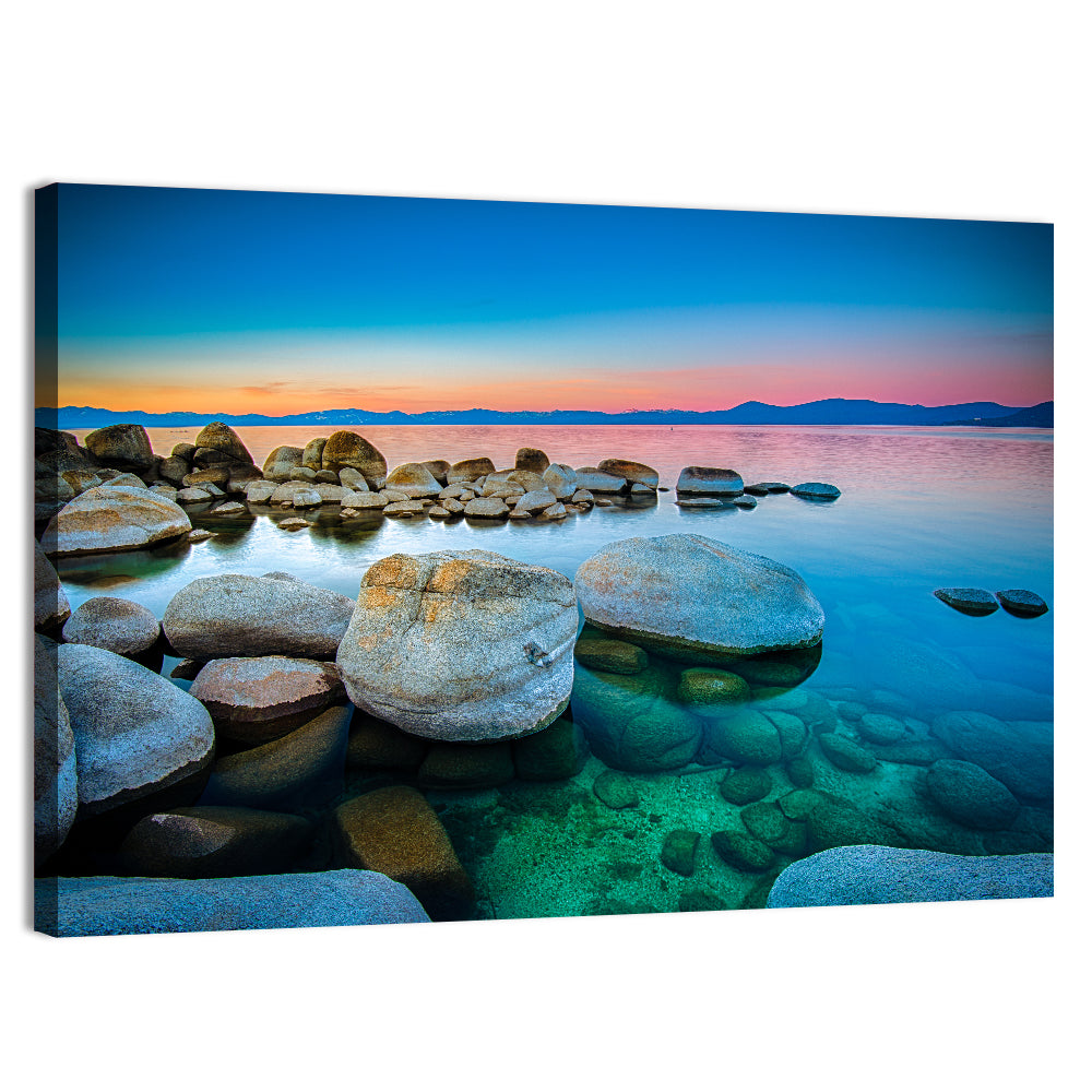 Lake Tahoe Sunset Boulders Wall Art, canvas print, landscape