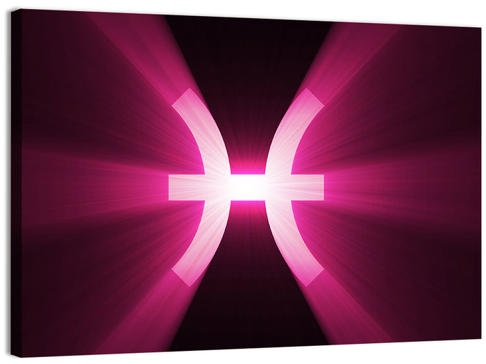 Magenta Pisces Symbol Wall Art as a canvas print