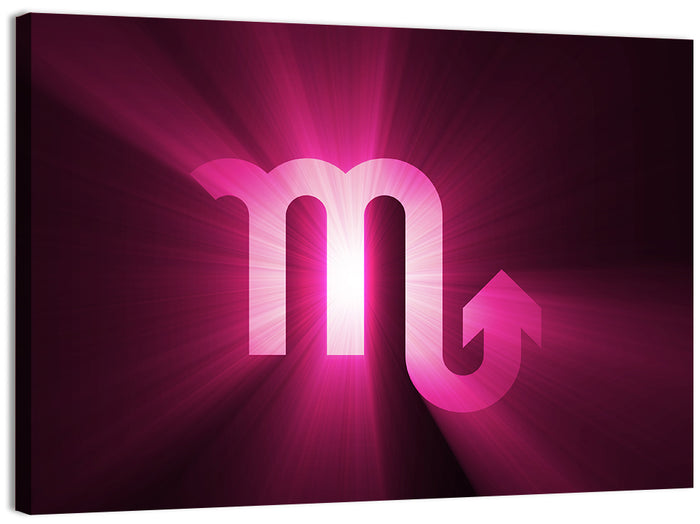 Scorpio Glyph with Magenta Burst Wall Art as a canvas print