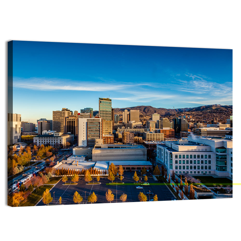 Salt Lake City Skyline at Golden Hour Wall Art, canvas print, landscape