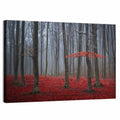 Red Foggy Autumn Forest Wall Art