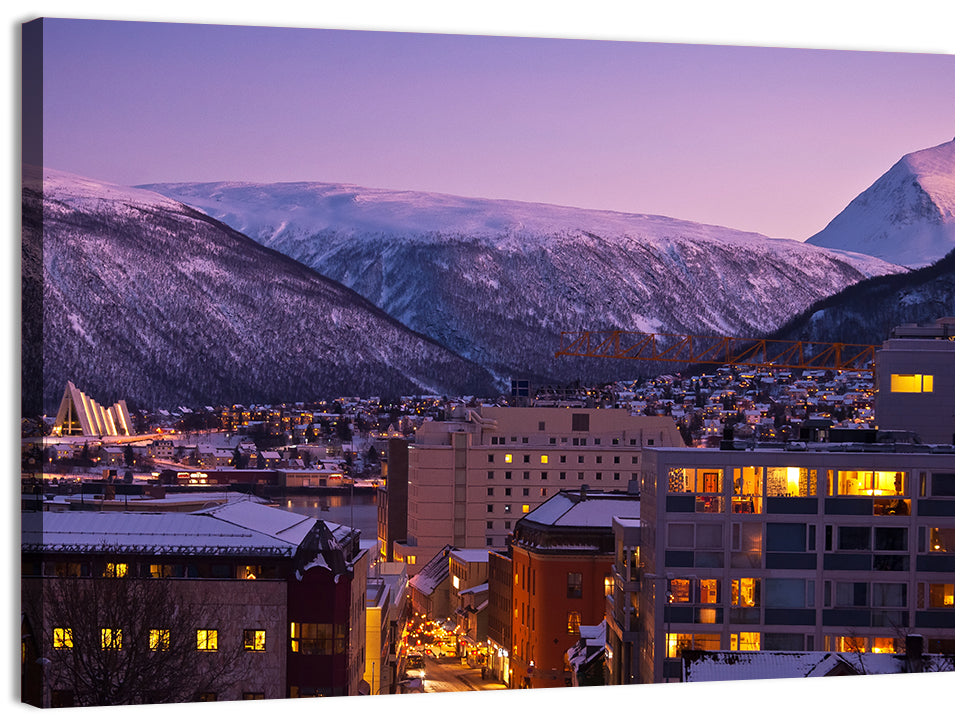 Tromsø Twilight Cityscape Wall Art, canvas print, landscape