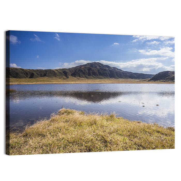 Mount Aso Lake Reflection Wall Art as a canvas print