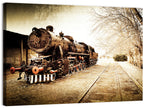 Sepia Steam Locomotive on Rusted Tracks Wall Art
