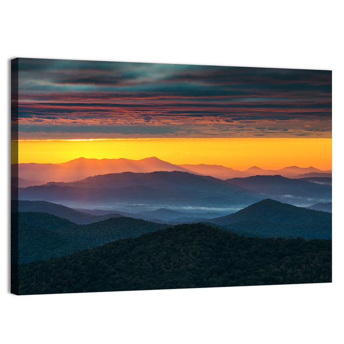Misty Blue Ridge Sunrise North Carolina Wall Art as a canvas print