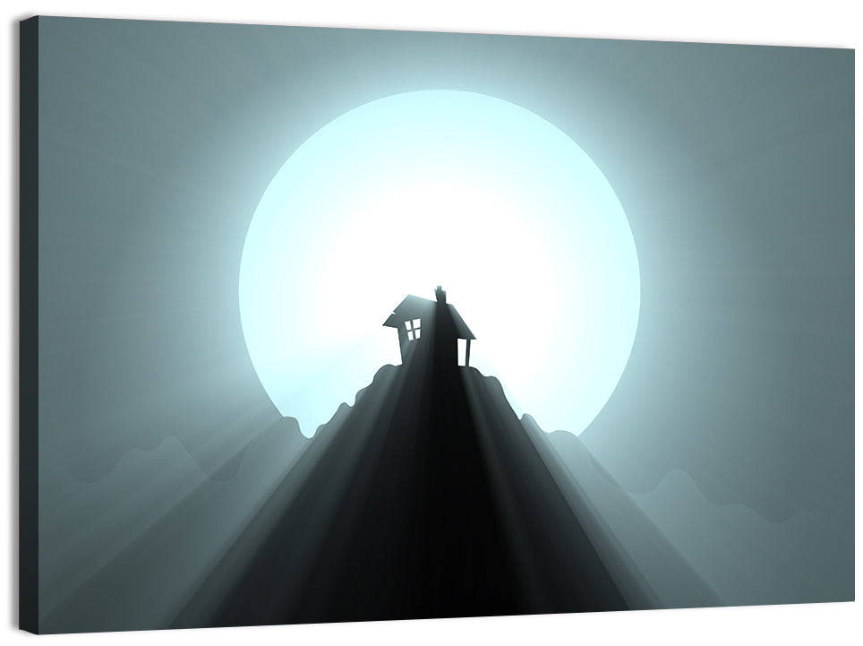Moonlit Mountain Hut Wall Art