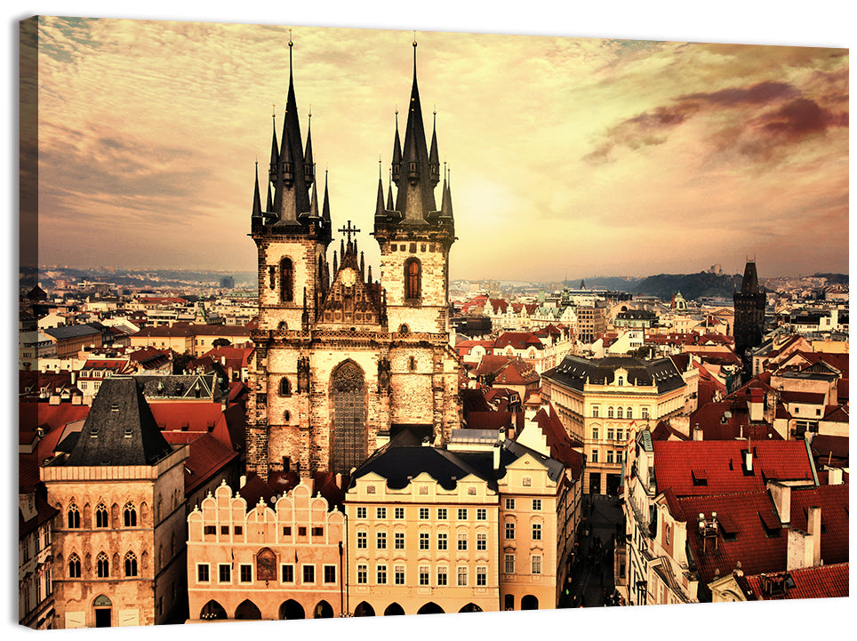 Prague Old Town Skyline at Golden Hour Wall Art, canvas print, landscape