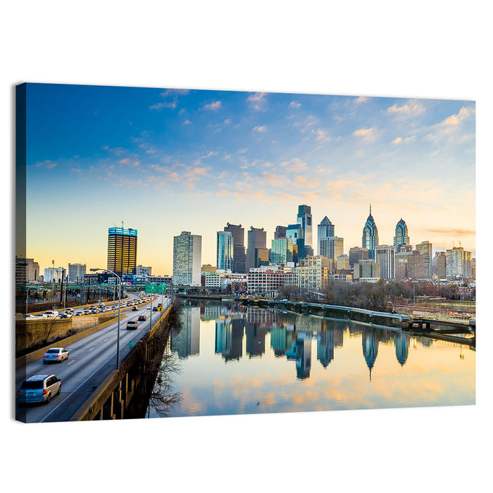 Philadelphia Skyline at Dusk Wall Art as a canvas print