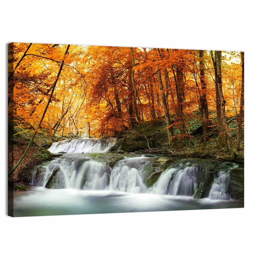 Autumn Forest Waterfall Wall Art, canvas print, landscape