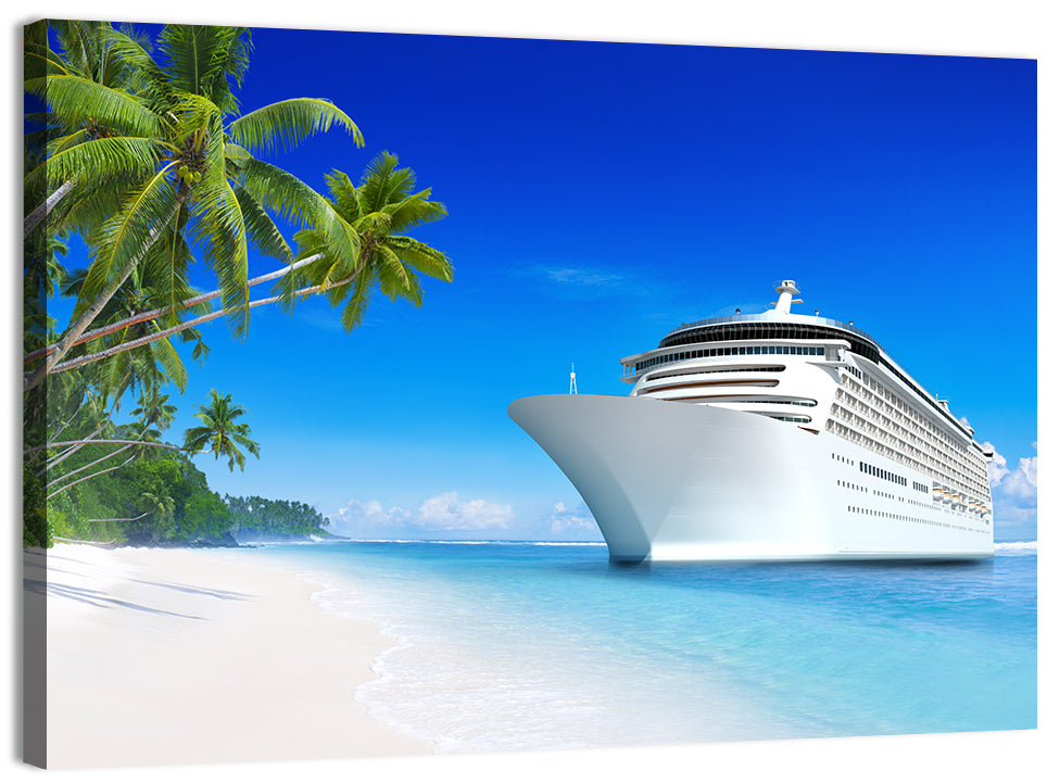 Cruise Ship Beside Tropical Beach Wall Art