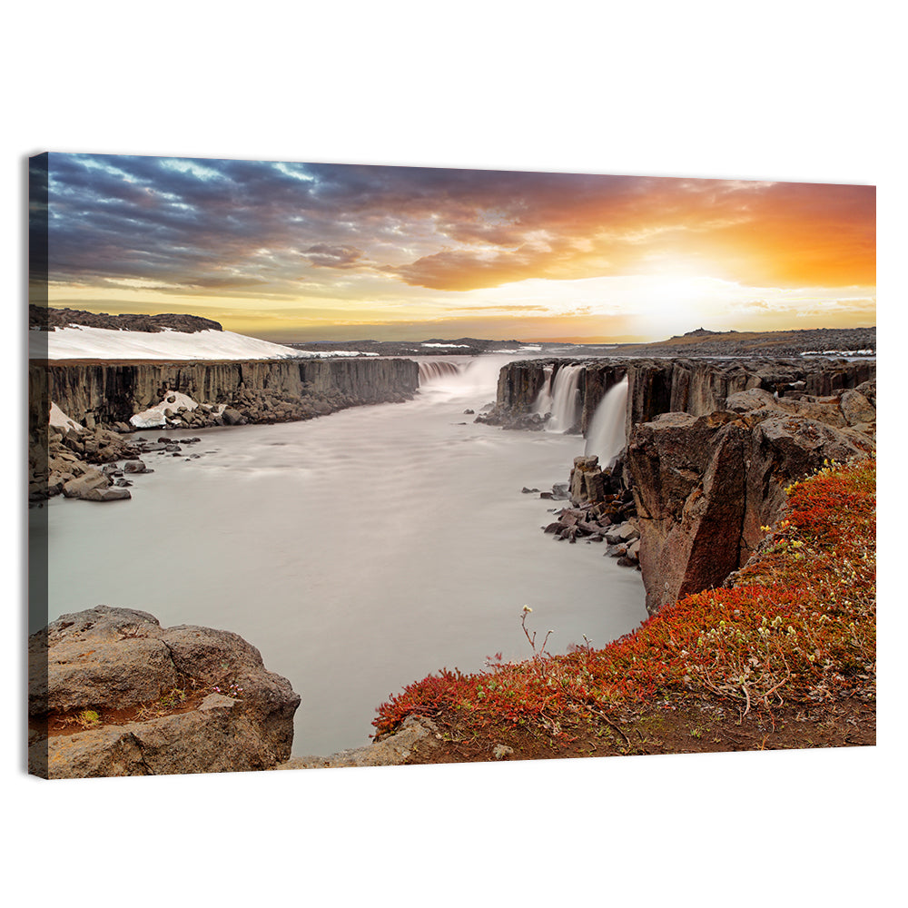 Selfoss Waterfall at Sunset Wall Art, canvas print, landscape