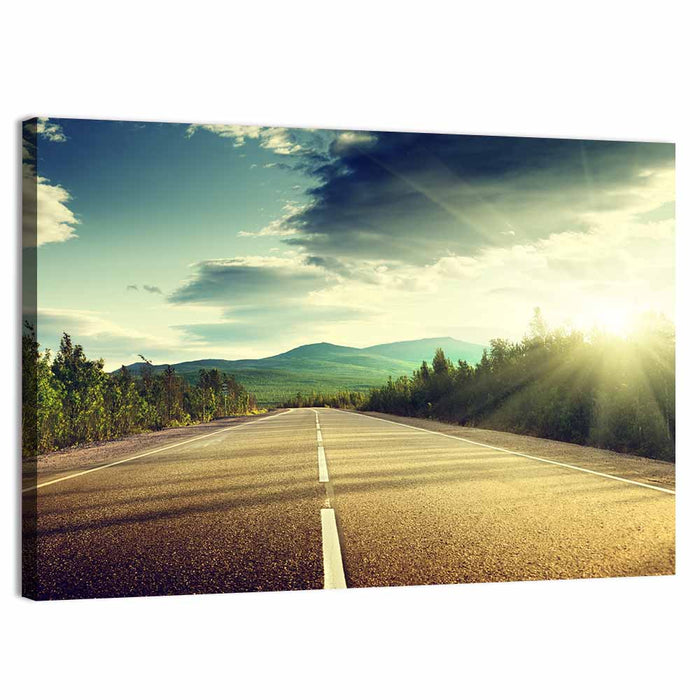 Sunlit Asphalt Road Wall Art as a canvas print