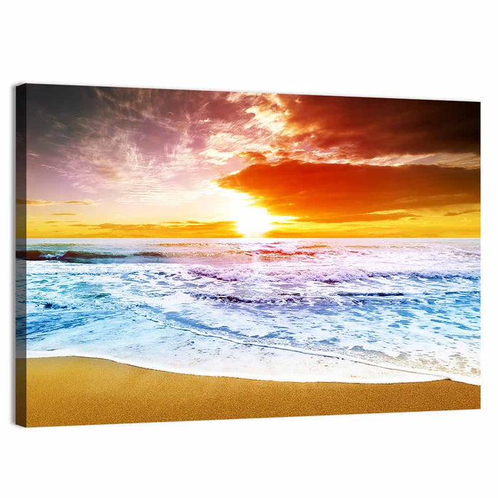 Golden Beach Sunset Wall Art as a canvas print