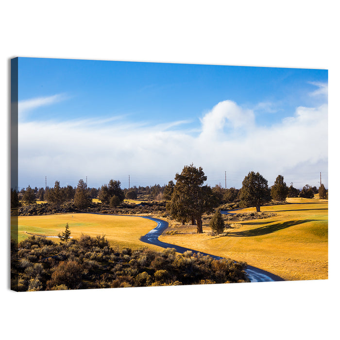 Central Oregon Golf Course with Winding Path Wall Art as a canvas print