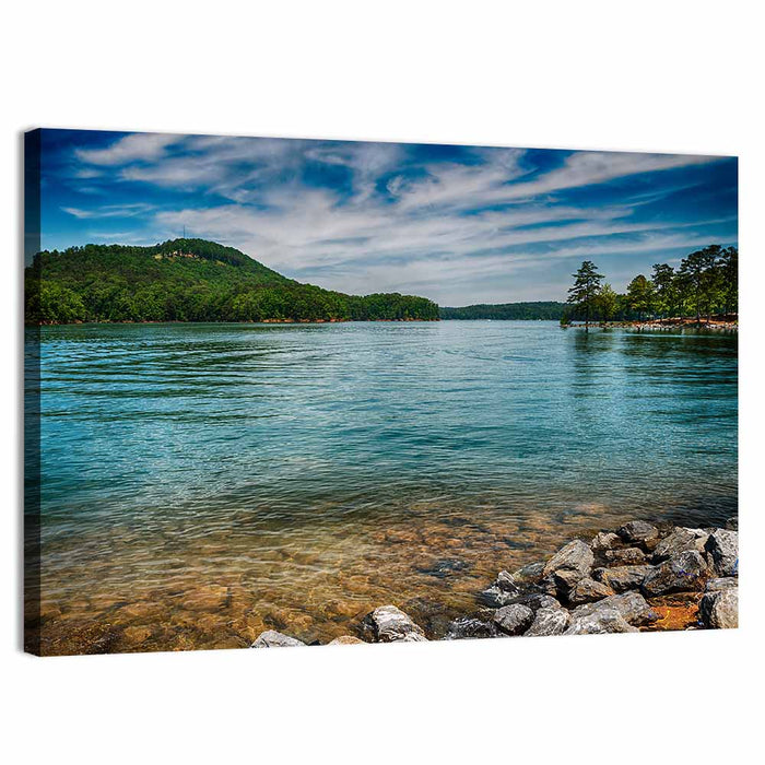 Lake Allatoona Rocky Shoreline Wall Art as a canvas print