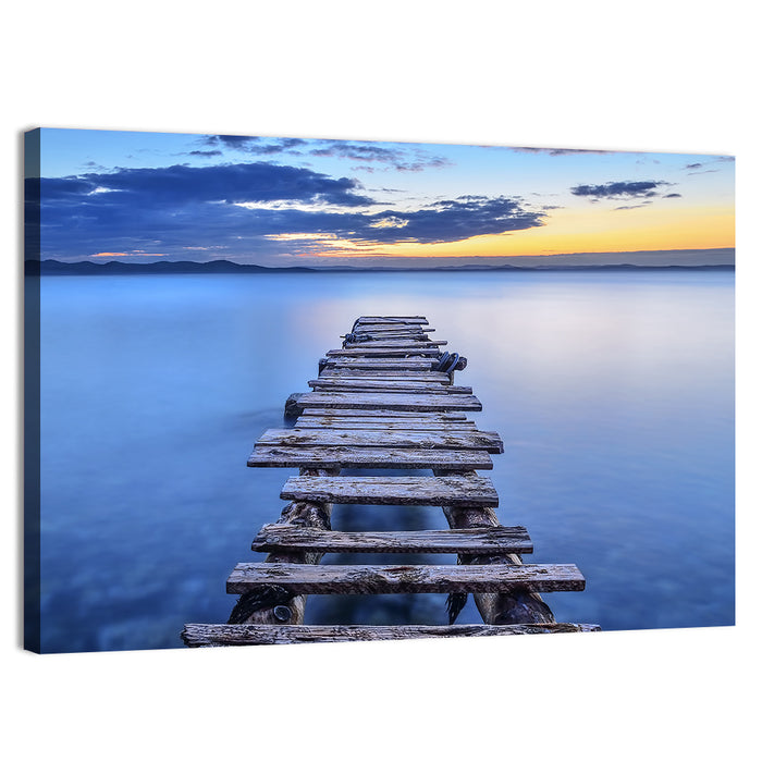 Weathered Lake Pier at Dusk Wall Art as a canvas print