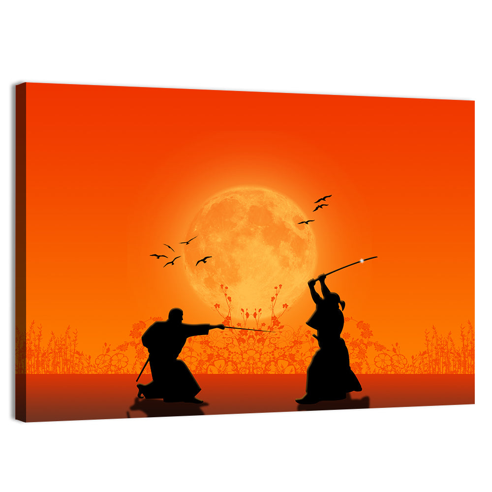 Moonlit Samurai Duel Wall Art