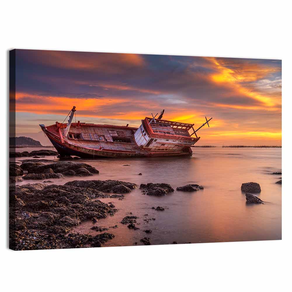 Shipwreck at Sunset Wall Art