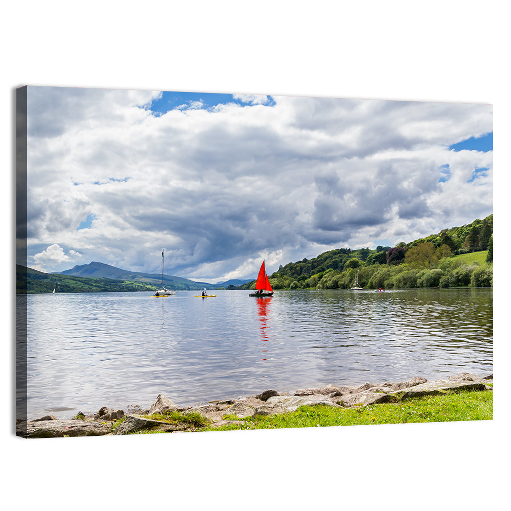 Bala Lake Sailboat Reflection Wall Art, canvas print, landscape