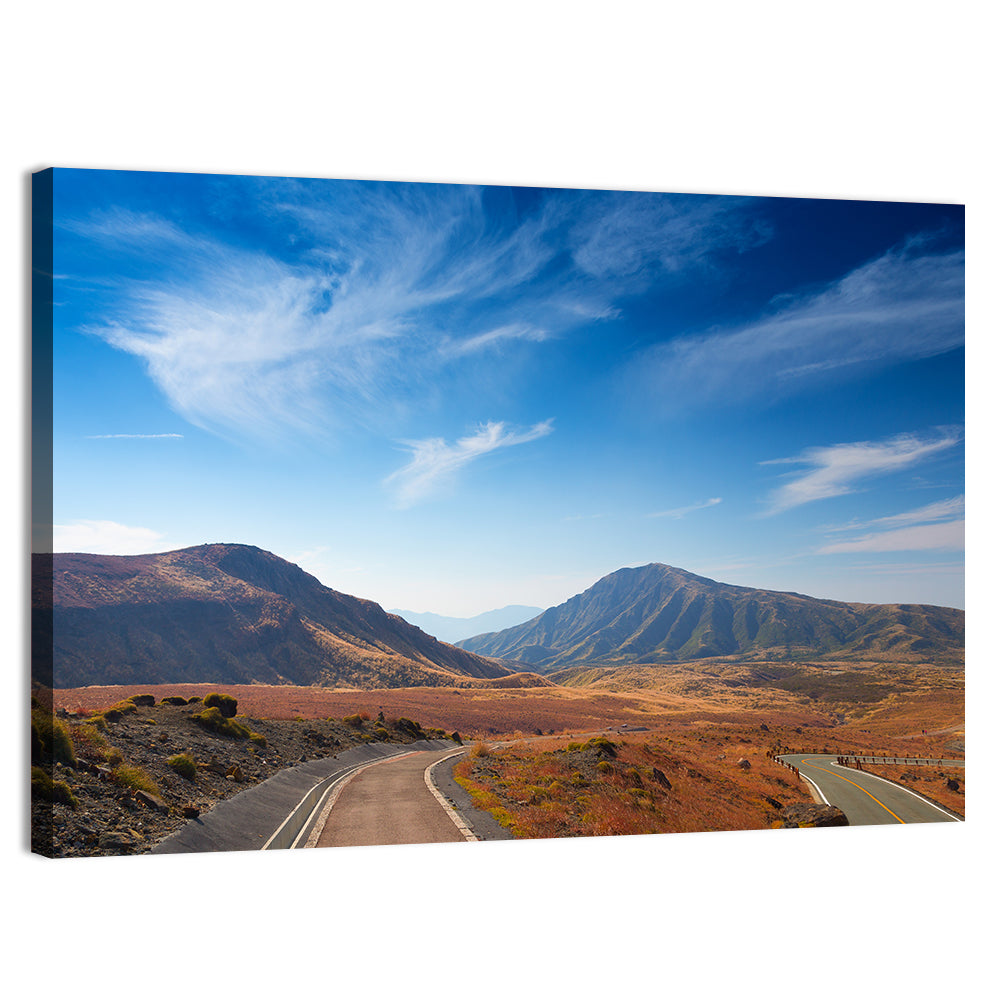Mount Aso Winding Road Wall Art, canvas print, landscape