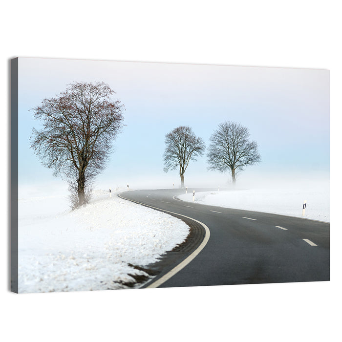 Foggy Winter Road Wall Art as a canvas print