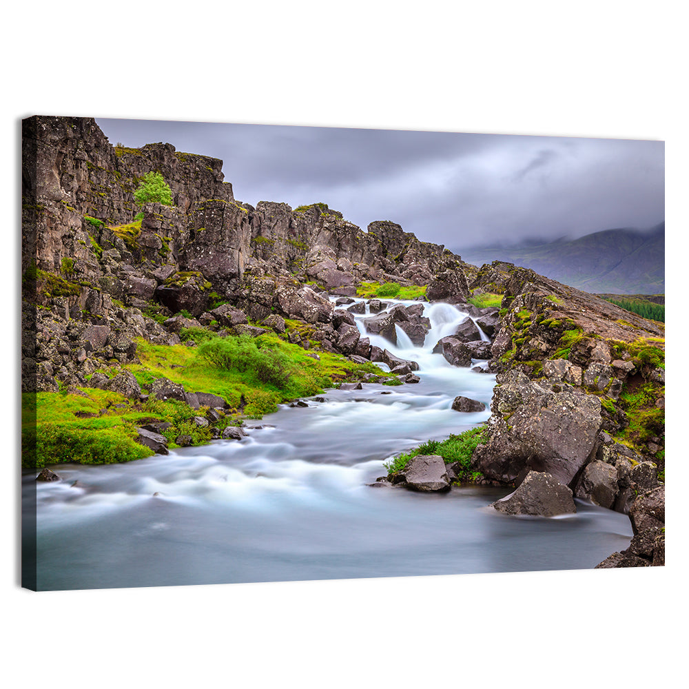 Öxarárfoss Stream, Þingvellir Wall Art, canvas print, landscape