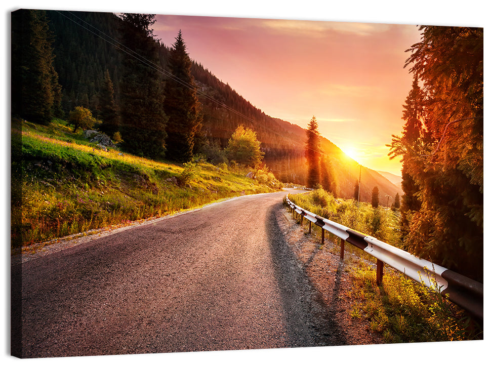 Golden Hour Mountain Road Wall Art, canvas print, landscape