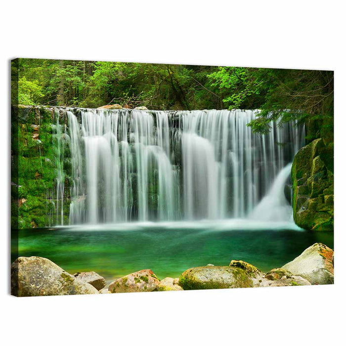 Emerald Lake Waterfall Wall Art as a canvas print