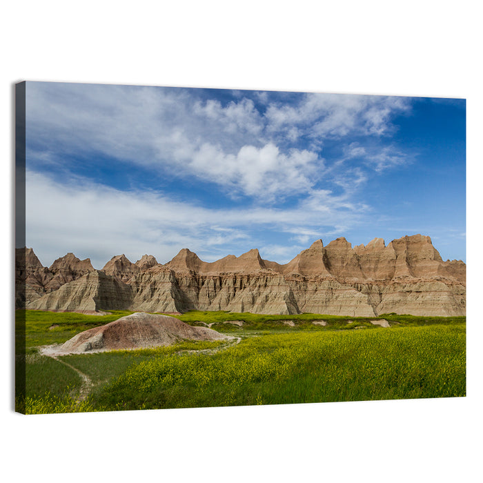 Badlands Meadow and Rock Formations Wall Art as a canvas print