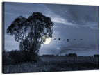 Moonlit Birds Over Quiet Field Wall Art