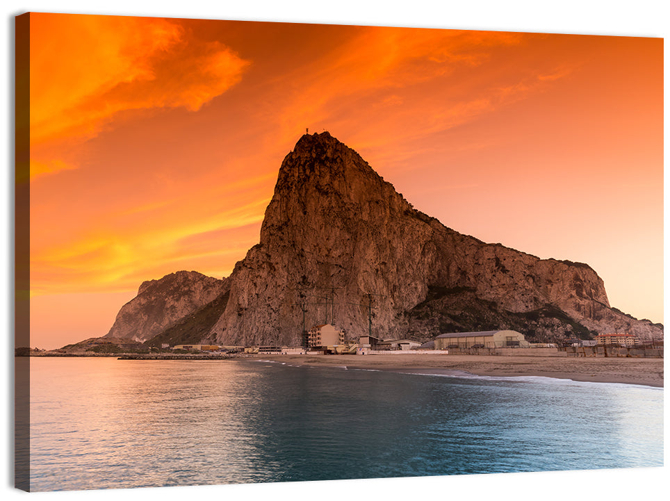 Rock of Gibraltar at Sunset Wall Art, canvas print, landscape