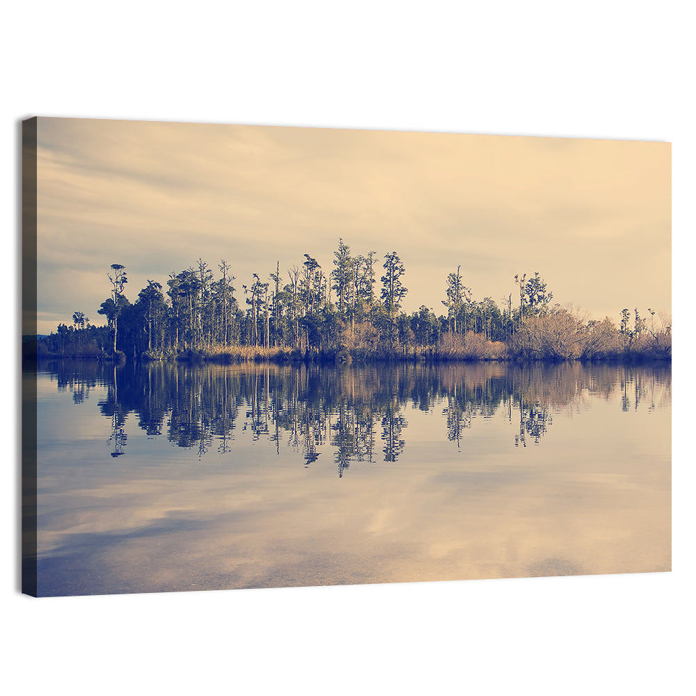 Sunset Over Forest Lake Wall Art, canvas print, landscape