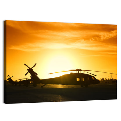 Military Helicopter at Sunset Wall Art