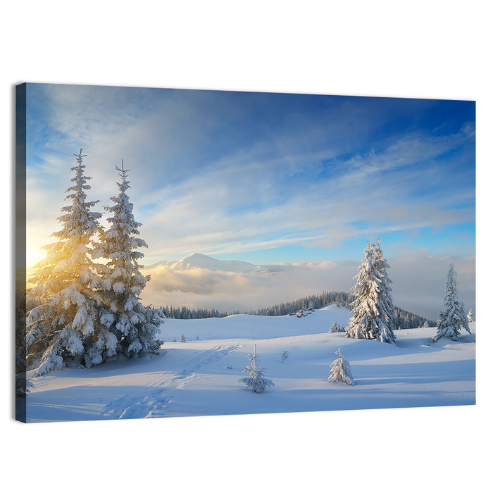 Carpathian Winter Sunrise Wall Art as a canvas print