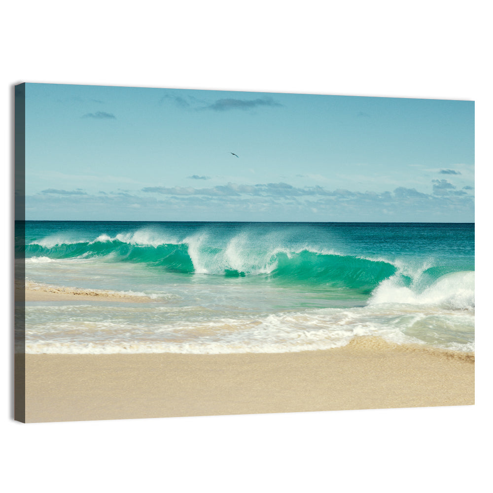 Turquoise Wave on Sandy Beach Wall Art