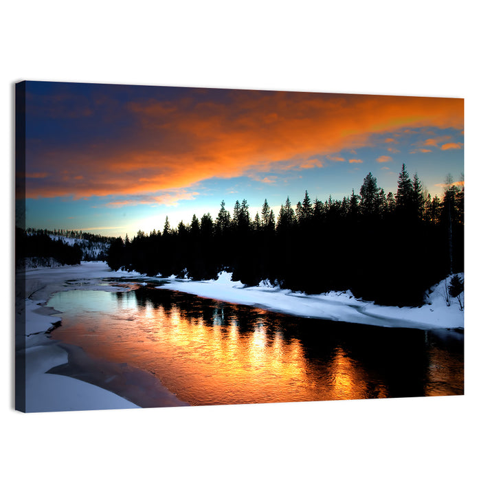 Golden Sunset Over Snowy River Wall Art as a canvas print