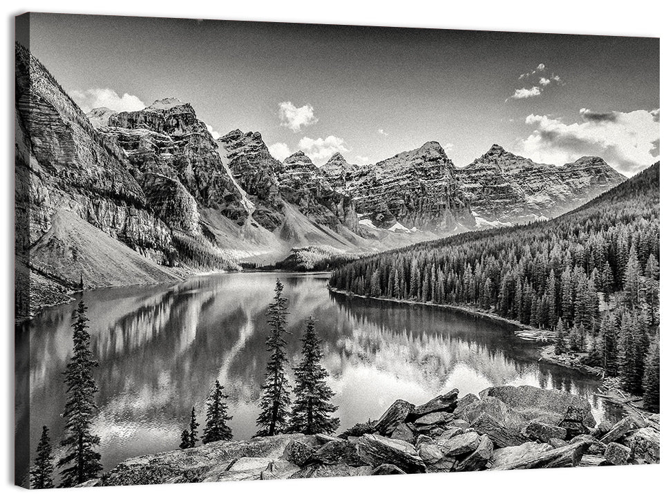 Moraine Lake Monochrome Mountain Landscape Wall Art, canvas print, landscape