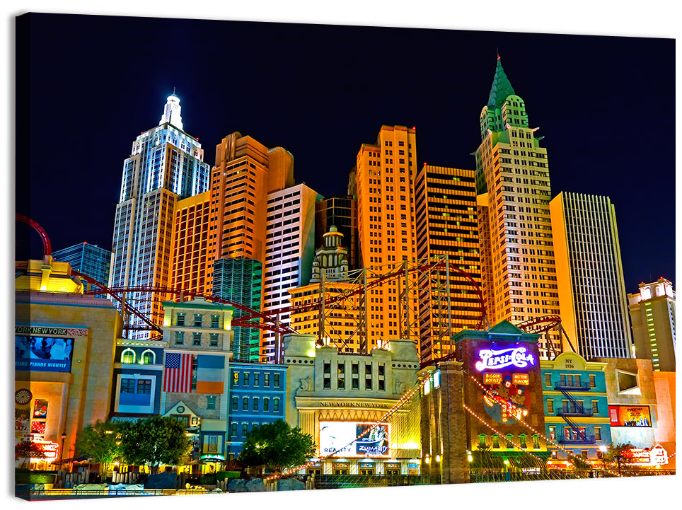 Las Vegas Big Apple Coaster at Night Wall Art, canvas print, landscape