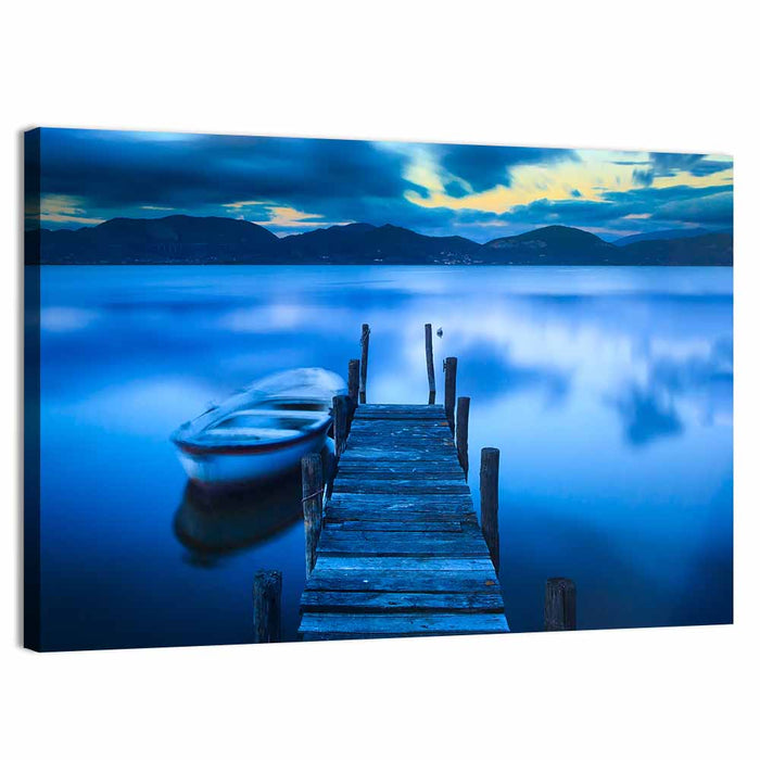 Boat and Wooden Pier Wall Art as a canvas print