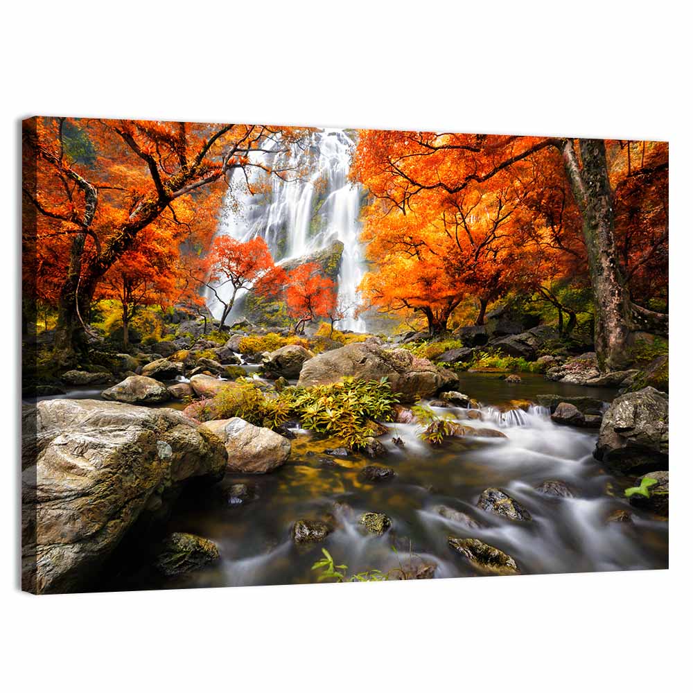 Autumn Forest Waterfall Wall Art, canvas print, landscape
